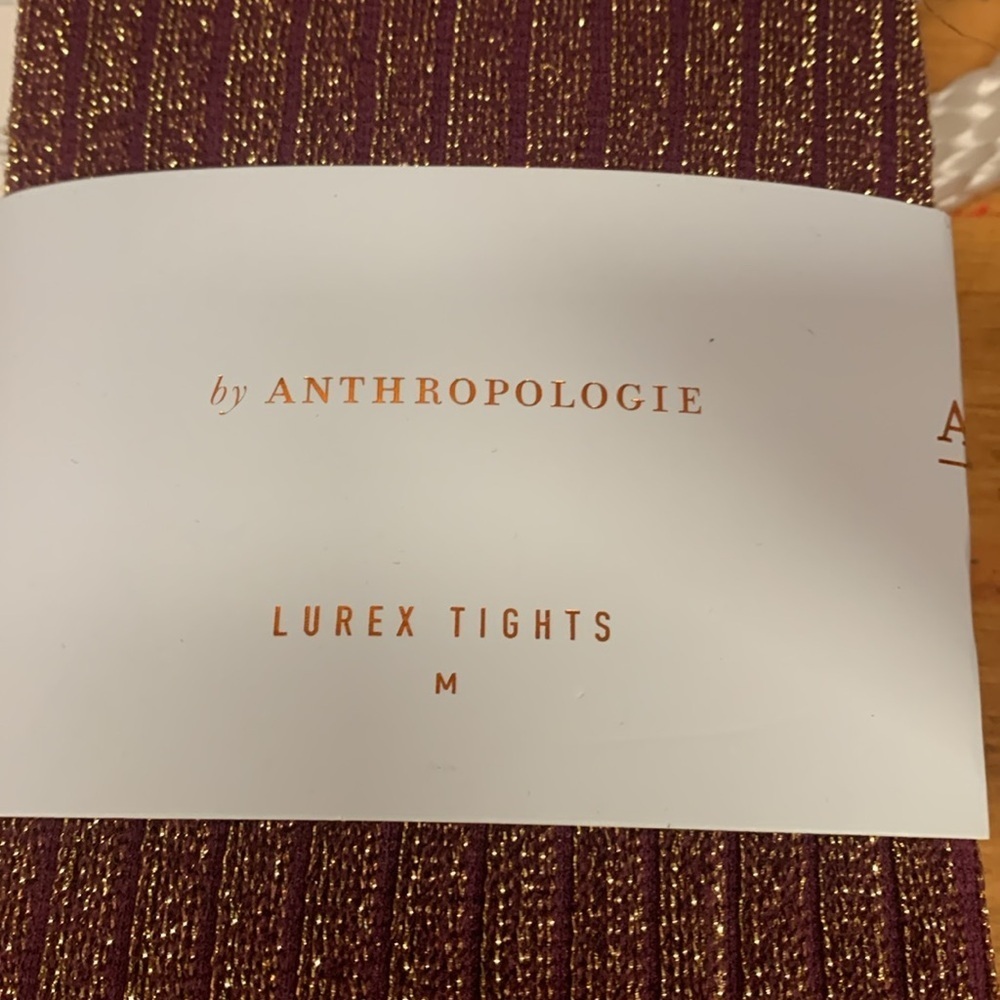 Anthropologie lurex tights burgundy gold size medium new win package - Picture 2 of 4